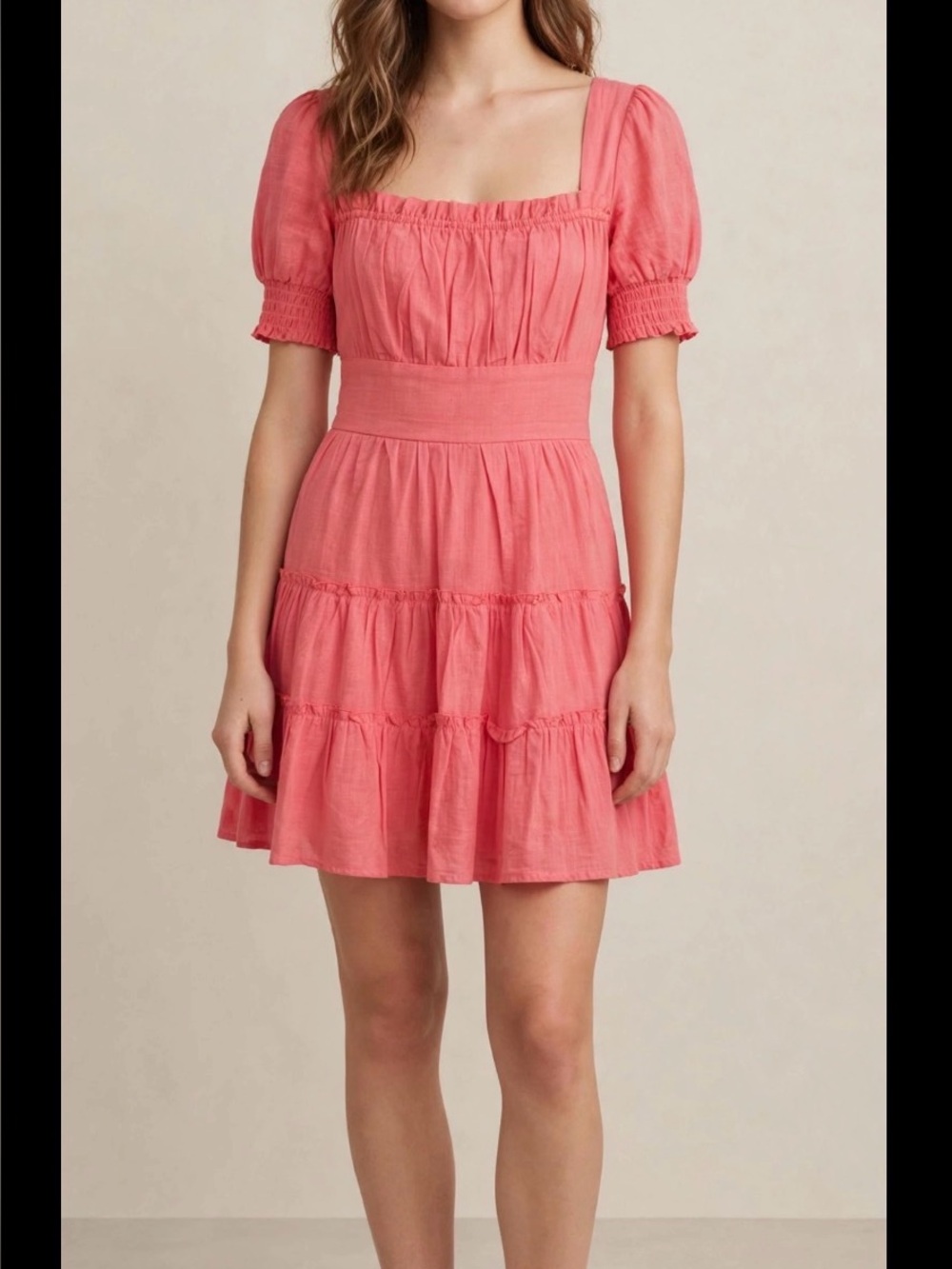 Altar'd State Pink Tiered Sundress with Puff Sleeves